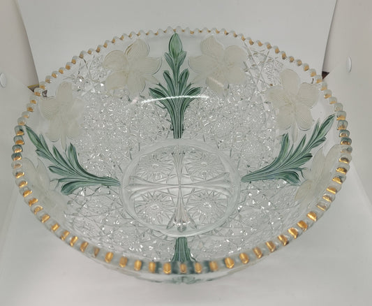 Beautiful unusual Edwardian glass bowl with hand painted features. It is in good original condition with some minor chips, please view photos has they help form part of the description.
