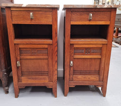 Pair of French Oak Arts & Crafts Marble Top Bedsides | Antique & Vintage | Moonee Ponds Antiques | Australia Wide Delivery