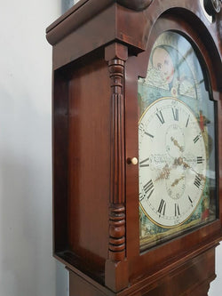 Late Georgian Flame Mahogany Case Moon Phase Dial Grandfather Clock | Antique & Vintage | Moonee Ponds Antiques | Australia Wide Delivery