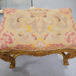 Charming 19th Century gilt wood tapestry covered Louis XV style stool. It has a beautifully carved base and undercarriage and it has been sourced from France. It is in good original detailed condition, please view photos of tapestry has they help form part of the description.