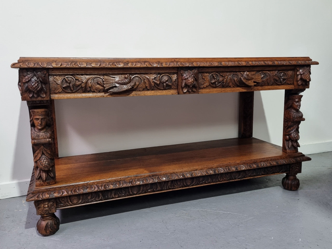 19th Century French Oak Henry 2nd Console With Two Drawers