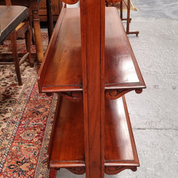 Australian Cedar Georgian style three tier dumb waiter. This would make an ideal open sideboard  or open bookcase. It has been sourced locally and is in good original detailed condition.