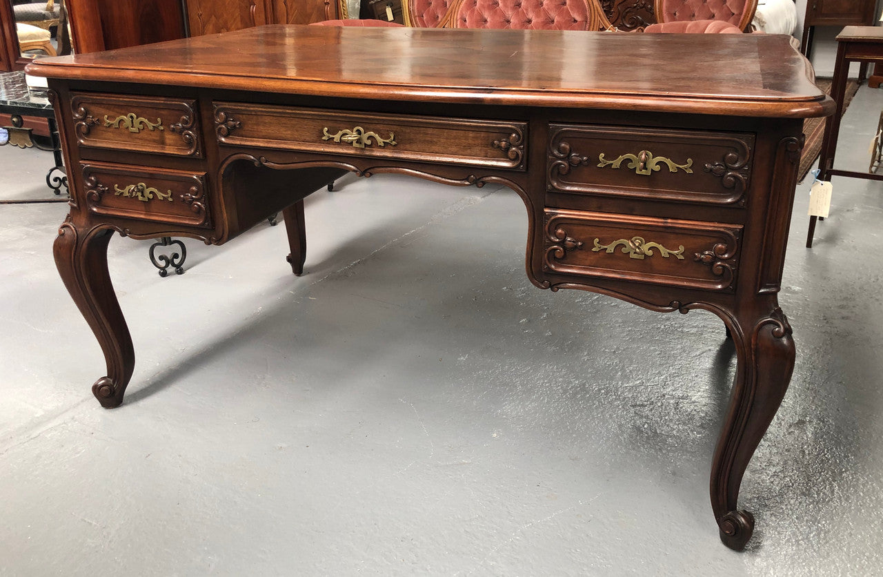 Antique French Walnut & Parquetry Top Louis XV Style Partners Desk | Antique & Vintage | Moonee Ponds Antiques | Australia Wide Delivery