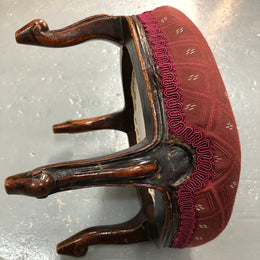 Upholstered Antique Mahogany round foot stool with beautiful carved feet. In very good original condition.
