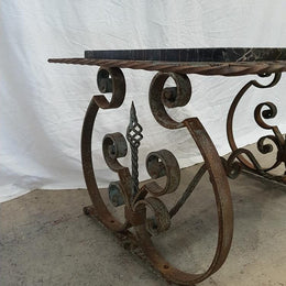 French Portoro Marble Top Wrought Iron Coffee Table