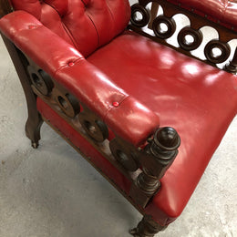 Leather Walnut Button Back Library Chair