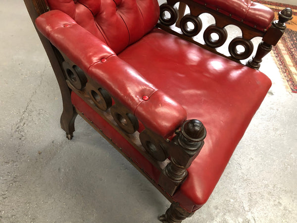 Leather Walnut Button Back Library Chair