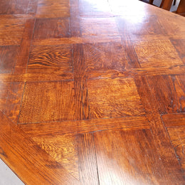 Large Rustic French Oak Parquetry Top Extending Table