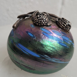 Vintage Iridescent Colin Heaney Paperweight with Sterling Silver Waratah flower by Suzanne Brett