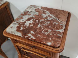 Pair French Walnut Louis XV Style Bedside Cabinets With Inset Rouge Carrera Marble Top | Antique & Vintage | Moonee Ponds Antiques | Australia Wide Delivery