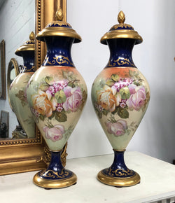 Pair Of French Antique Flower Decorated Vases | Antique & Vintage | Moonee Ponds Antiques | Australia Wide Delivery