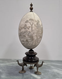Superbly Carved Emu Egg On a Metal & Ebony Base | Antique & Vintage | Moonee Ponds Antiques | Australia Wide Delivery
