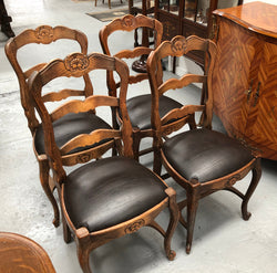 Set of 4 French Ladder Back Dining Chairs With Leather Seat | Antique & Vintage | Moonee Ponds Antiques | Australia Wide Delivery