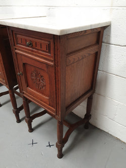 French Pair Of Oak White Marble Top Bedside Cabinets | Antique & Vintage | Moonee Ponds Antiques | Australia Wide Delivery