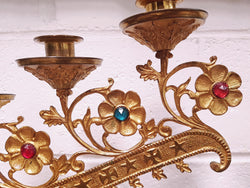 Pair Of Highly Decorative French Gilt Brass & Jeweled Candelabras | Antique & Vintage | Moonee Ponds Antiques | Australia Wide Delivery