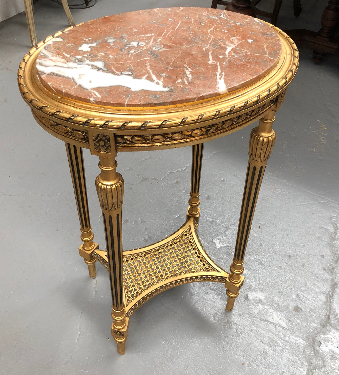 Antique French Louis XVI Style Gilt & Ebonized & Marble Top Side Table