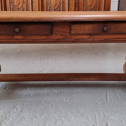 Fabulous Rustic French Oak coffee table with two drawers. It is in good original detailed condition.