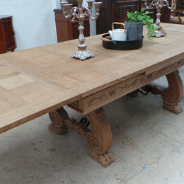 Antique French Oak Spanish Style Parquetry Top Extension Table