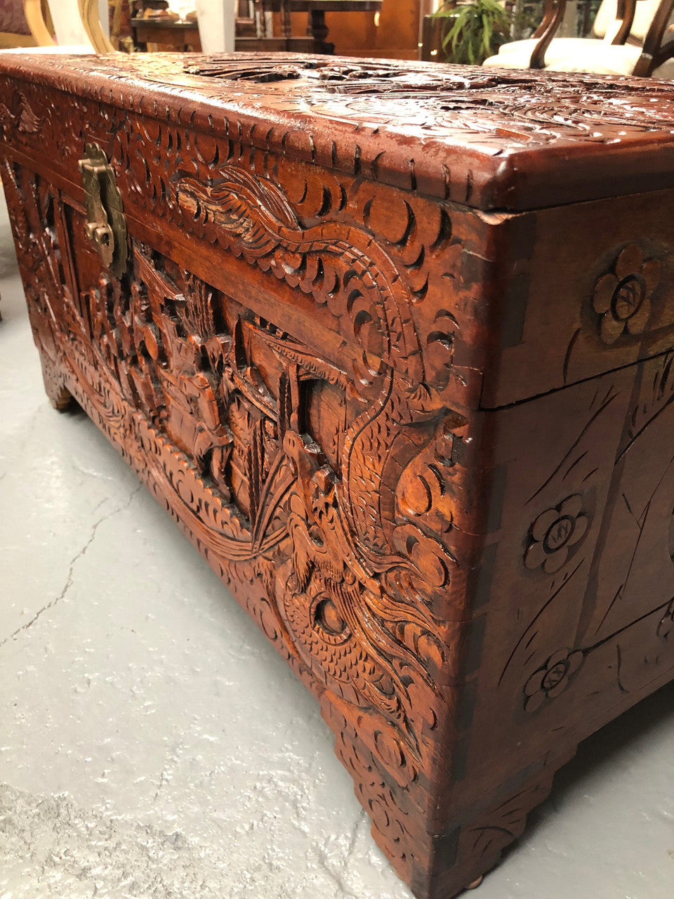 Lovely Carved Camphor Wood Chest