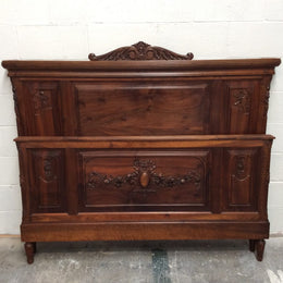 Carved French Walnut Queen Size Bed