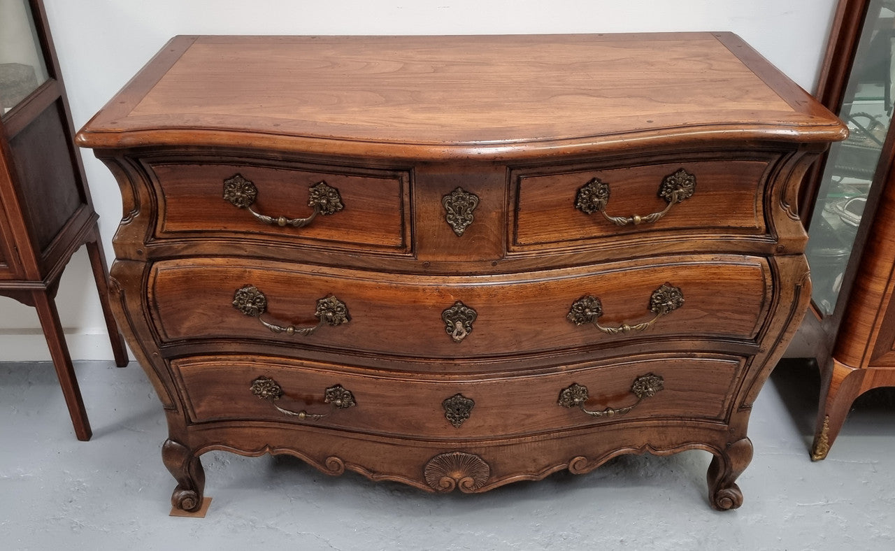 Rare Wooden Top Walnut Louis XV Style Three Drawer Bombe Commode | Antique & Vintage | Moonee Ponds Antiques | Australia Wide Delivery