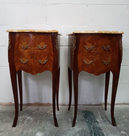 Pair of French Marquetry Inlaid Bedsides Cabinets