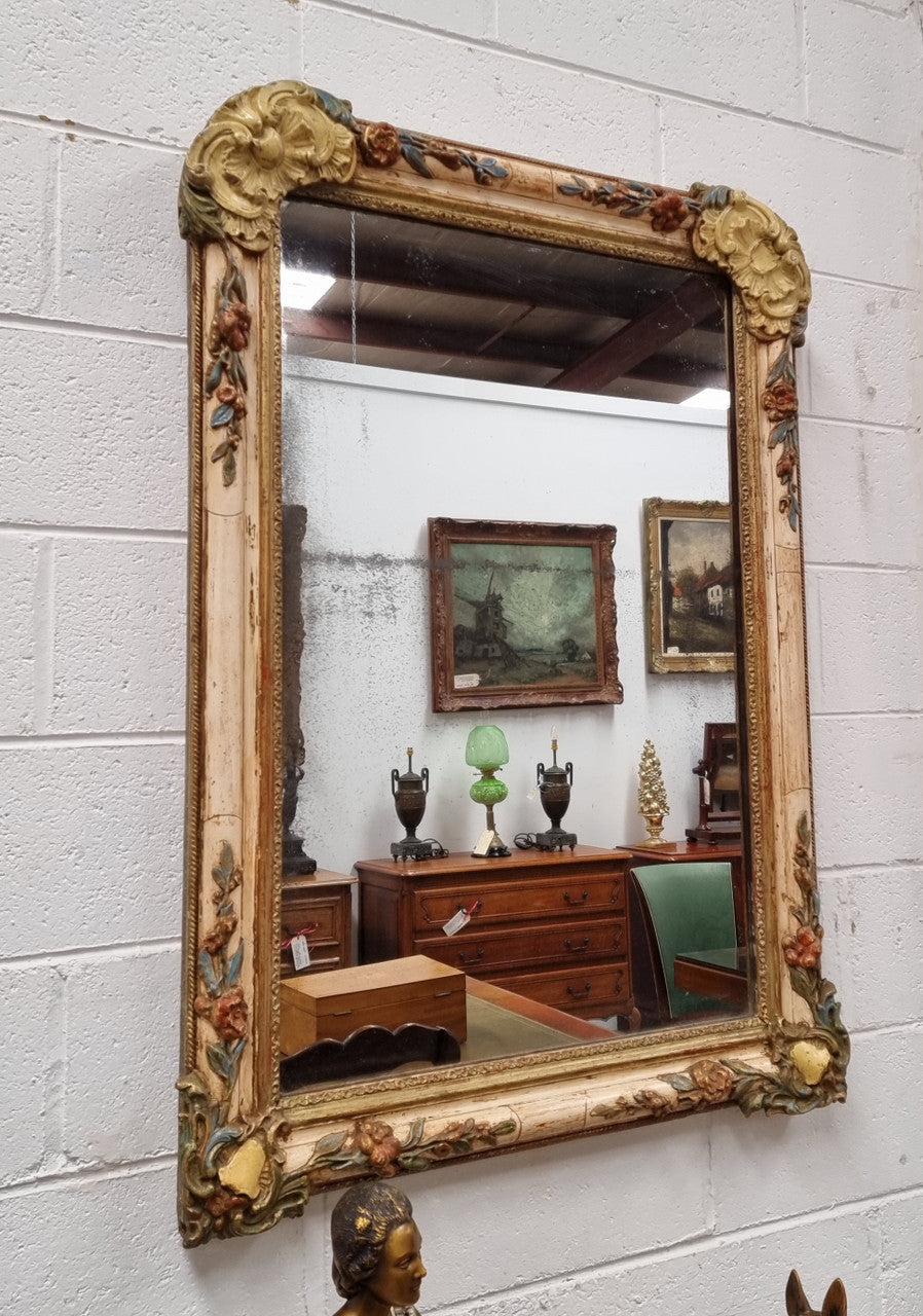 Lovely French 19th century hand painted wall mirror. Sourced from France and in good original detailed condition. Please see photos as it forms part of the description.