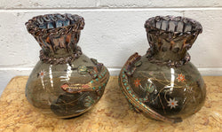 Pair Of Large Moser Enameled Vases With Lizards | Antique & Vintage | Moonee Ponds Antiques | Australia Wide Delivery
