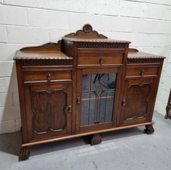 Lovely Oak Tudor Style Rope Edge Sideboard With Leadlight Centre Door | Antique & Vintage | Moonee Ponds Antiques | Australia Wide Delivery