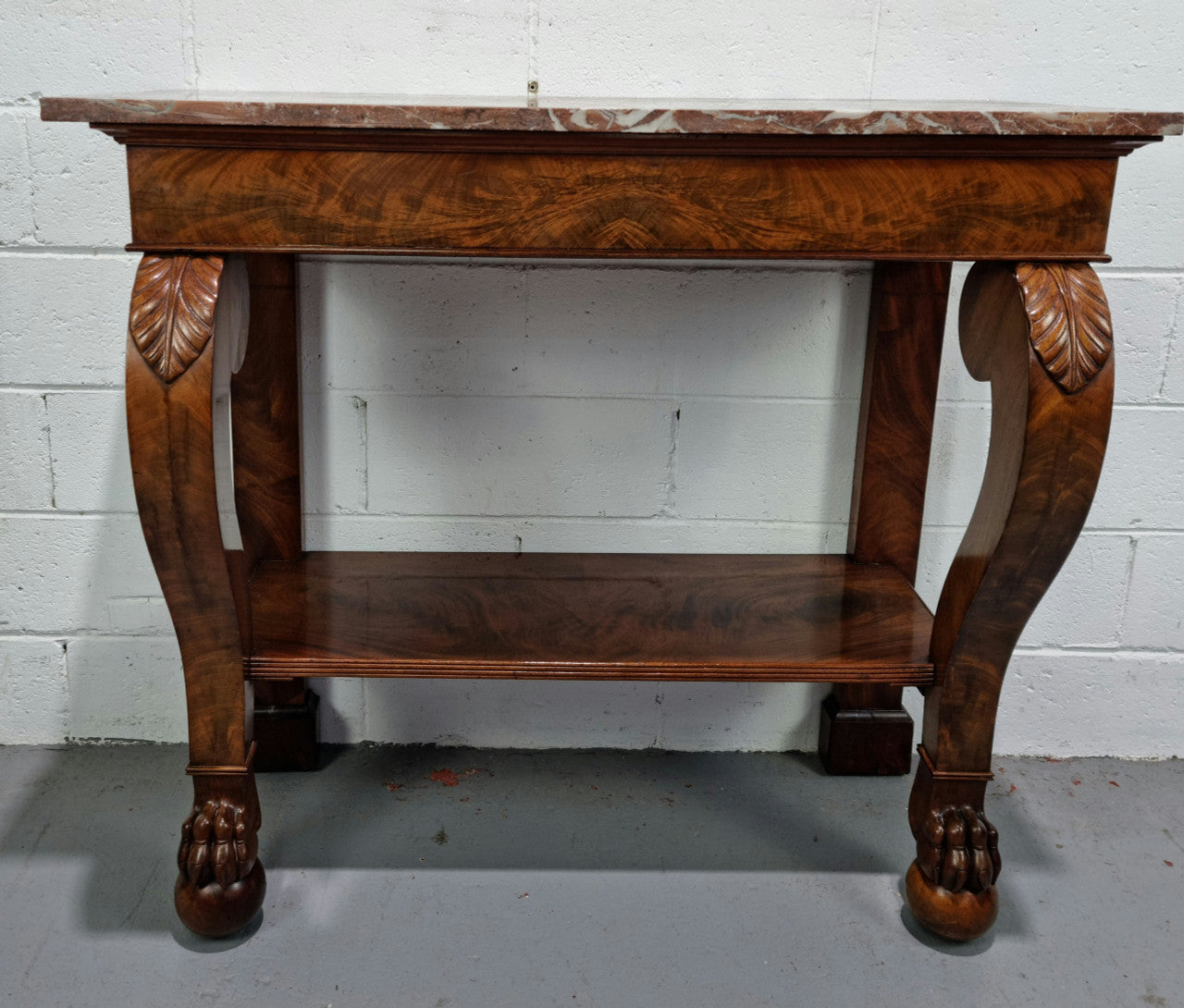 Beautiful 19 th century French mahogany console table with a lovely marble top. In good original detailed condition.