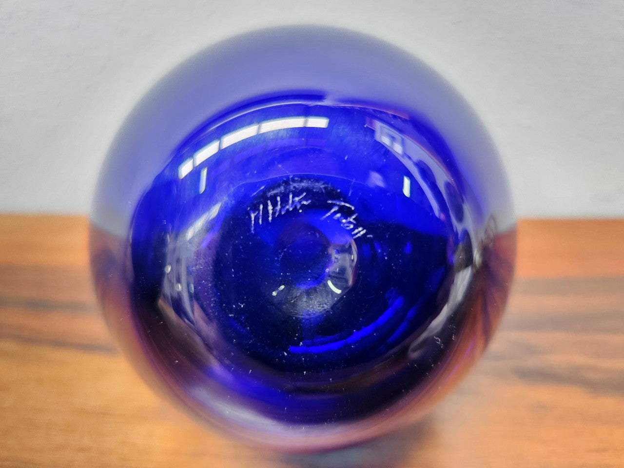 Impressive Signed 2 tone Blue Glass Perfume Bottle With Stopper. No Chips or Cracks in good condition.  Please see photos as they form part of the description.