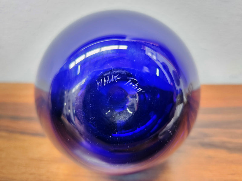 Impressive Signed 2 tone Blue Glass Perfume Bottle With Stopper. No Chips or Cracks in good condition.  Please see photos as they form part of the description.