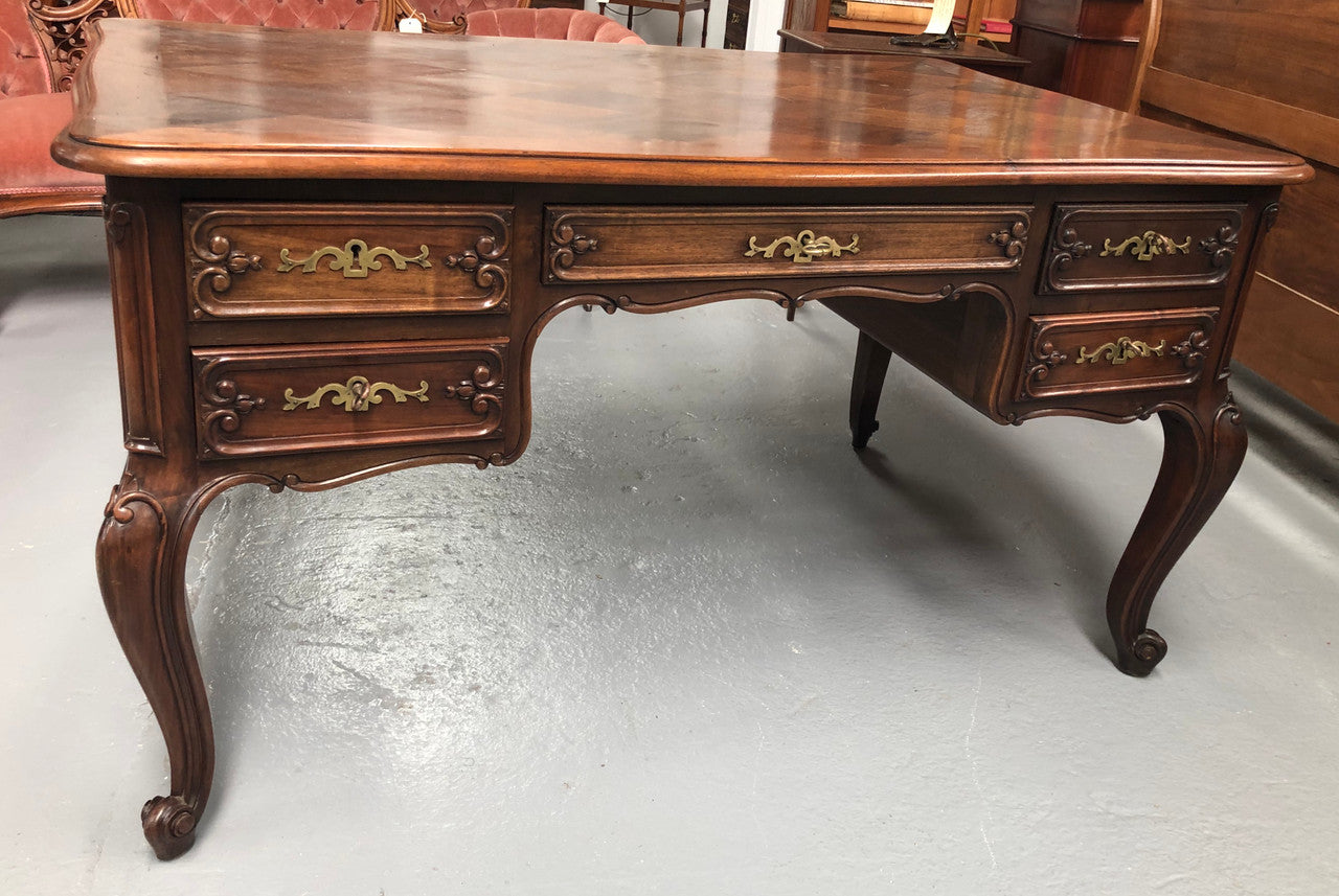 Antique French Walnut & Parquetry Top Louis XV Style Partners Desk | Antique & Vintage | Moonee Ponds Antiques | Australia Wide Delivery
