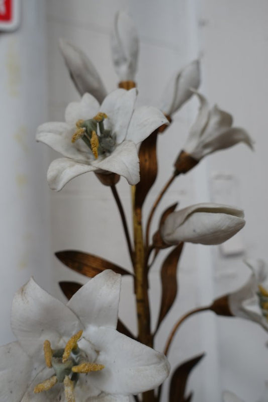 Pair of French brass flower ornaments