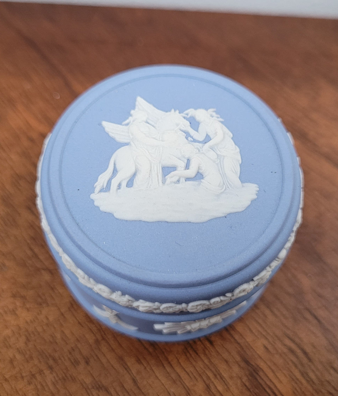 Wedgwood blue jasper trinket box. In good original condition with no chips or cracks.