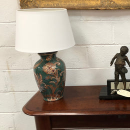 A Lovely Hand-painted Table Lamp With White Shade