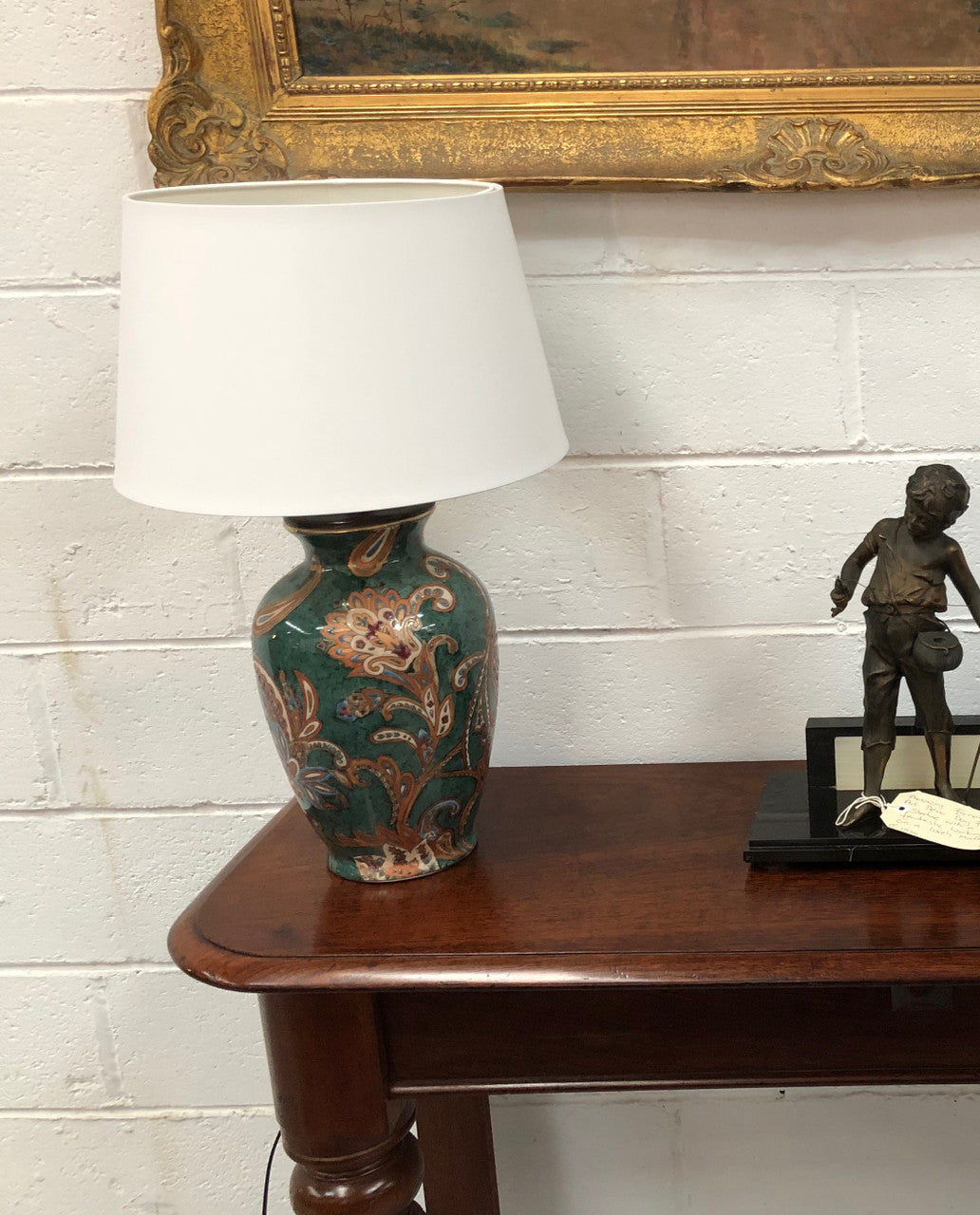 A Lovely Hand-painted Table Lamp With White Shade | Antique & Vintage | Moonee Ponds Antiques | Australia Wide Delivery