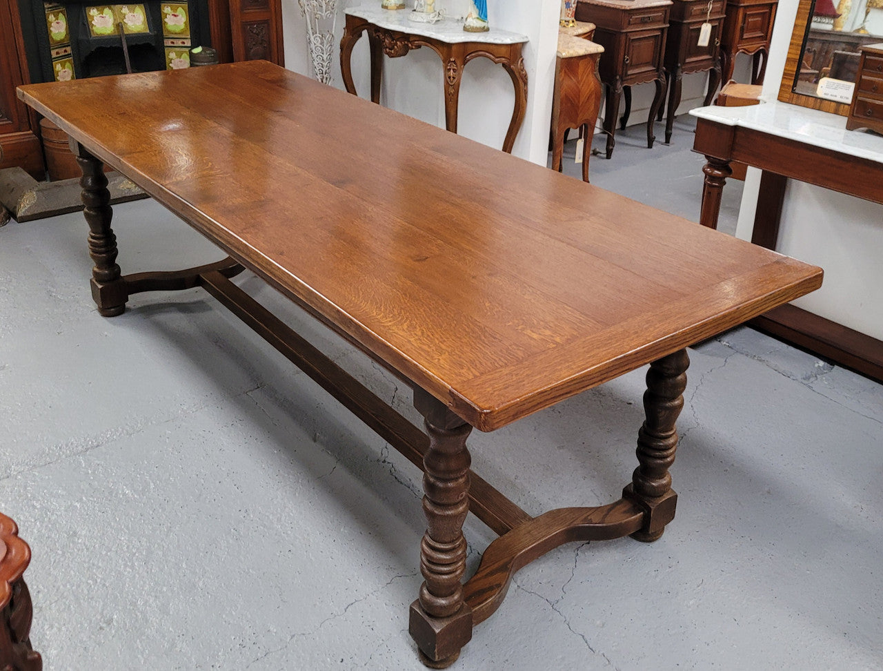 Amazing French Oak Stretcher Base Farmhouse Table
