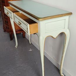 Vintage French Louis 15th style original painted and gilded highlights two drawer console table. It has been sourced from France and is in good original condition.