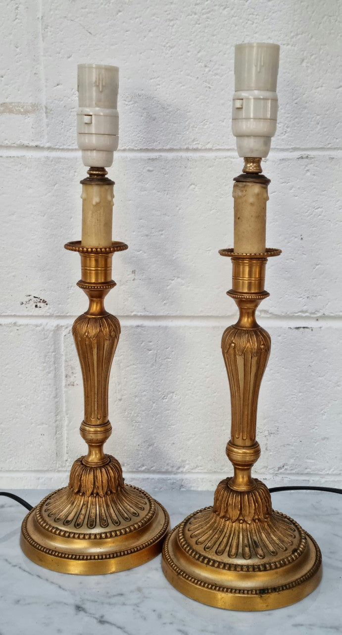 Beautiful Pair of French Gilt Bronze Lamps