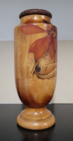 Antique Pokerwork Timber Vase With Floral Design | Antique & Vintage | Moonee Ponds Antiques | Australia Wide Delivery
