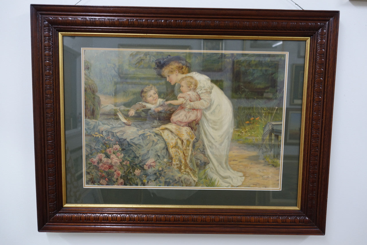 Framed Print Of Mother And Children Scene | Antique & Vintage | Moonee Ponds Antiques | Australia Wide Delivery