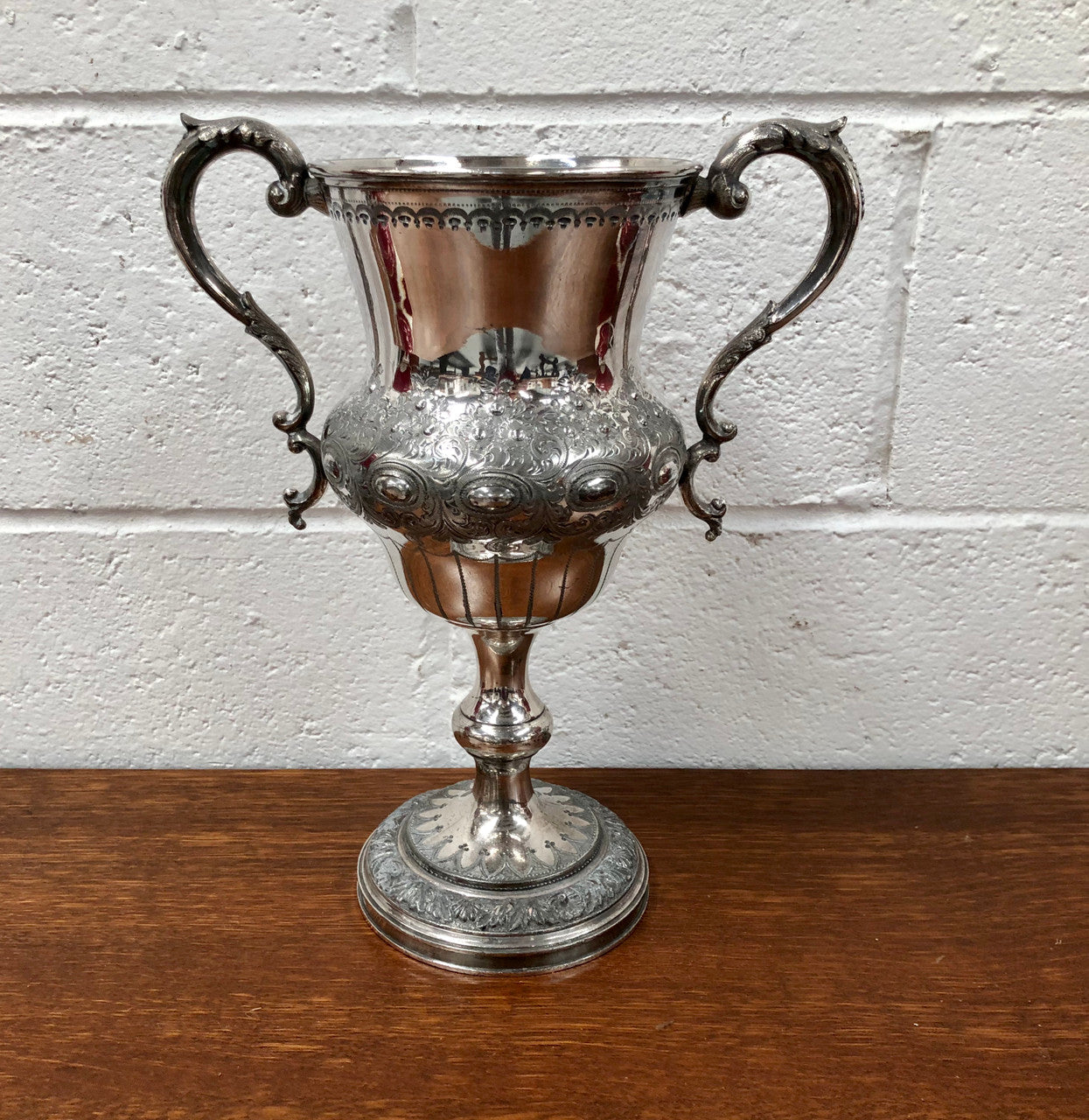 Large Embossed and Engraved Silver Plate Trophy or Vase | Antique & Vintage | Moonee Ponds Antiques | Australia Wide Delivery