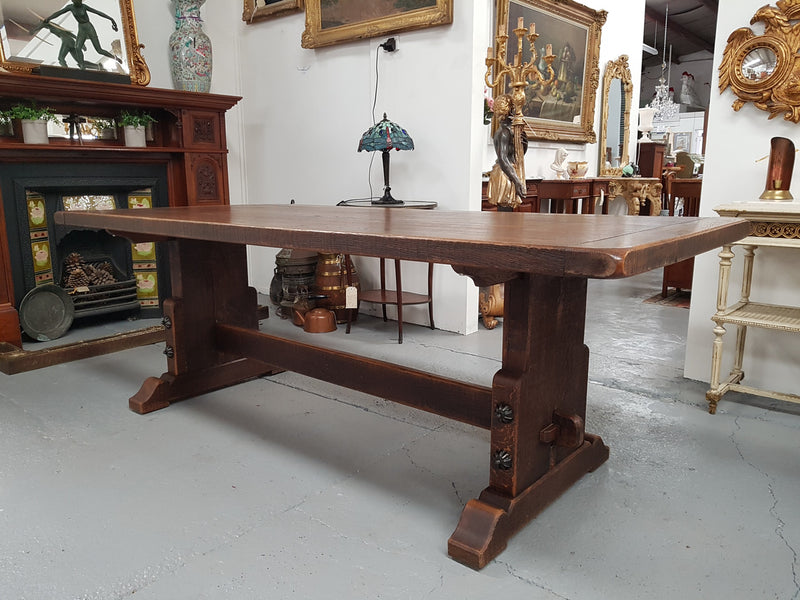 19th Century French Oak pedestal farmhouse table. In very good original detailed condition. Circa 1860's.