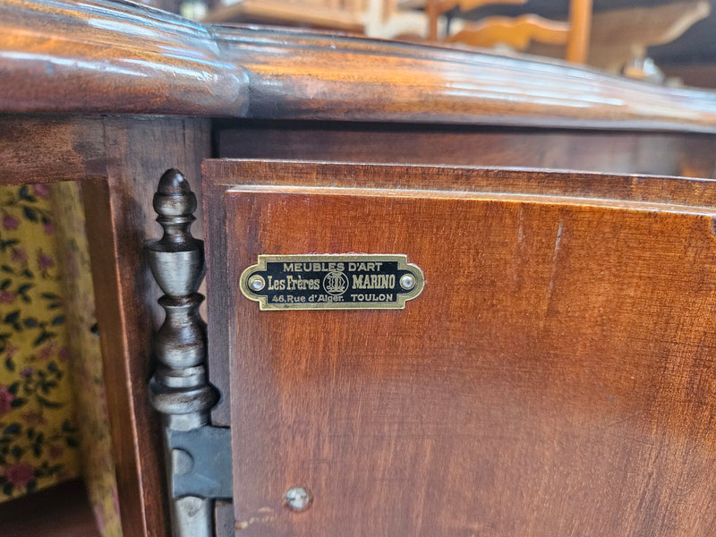 Appealing French Louis XVth style walnut converted TV unit.  Central carved  door & 2 Sliding Cupboards. In good condition.