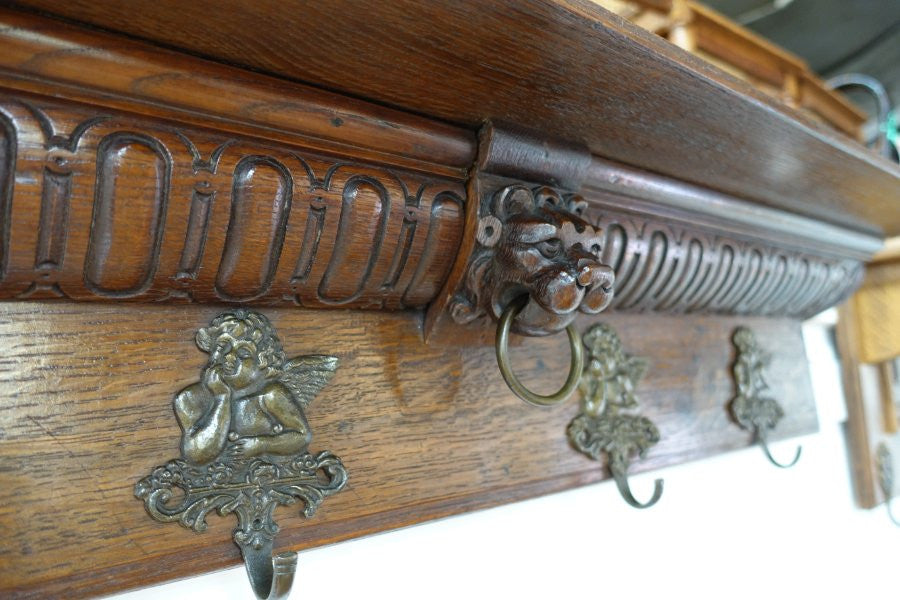 19th Century French Oak Coat Rack-1