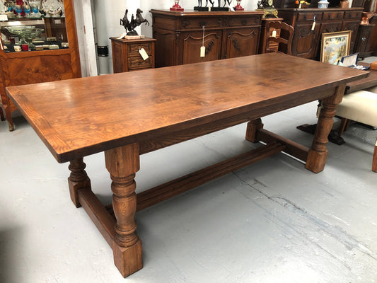 French Oak Stretcher Base Farmhouse Table