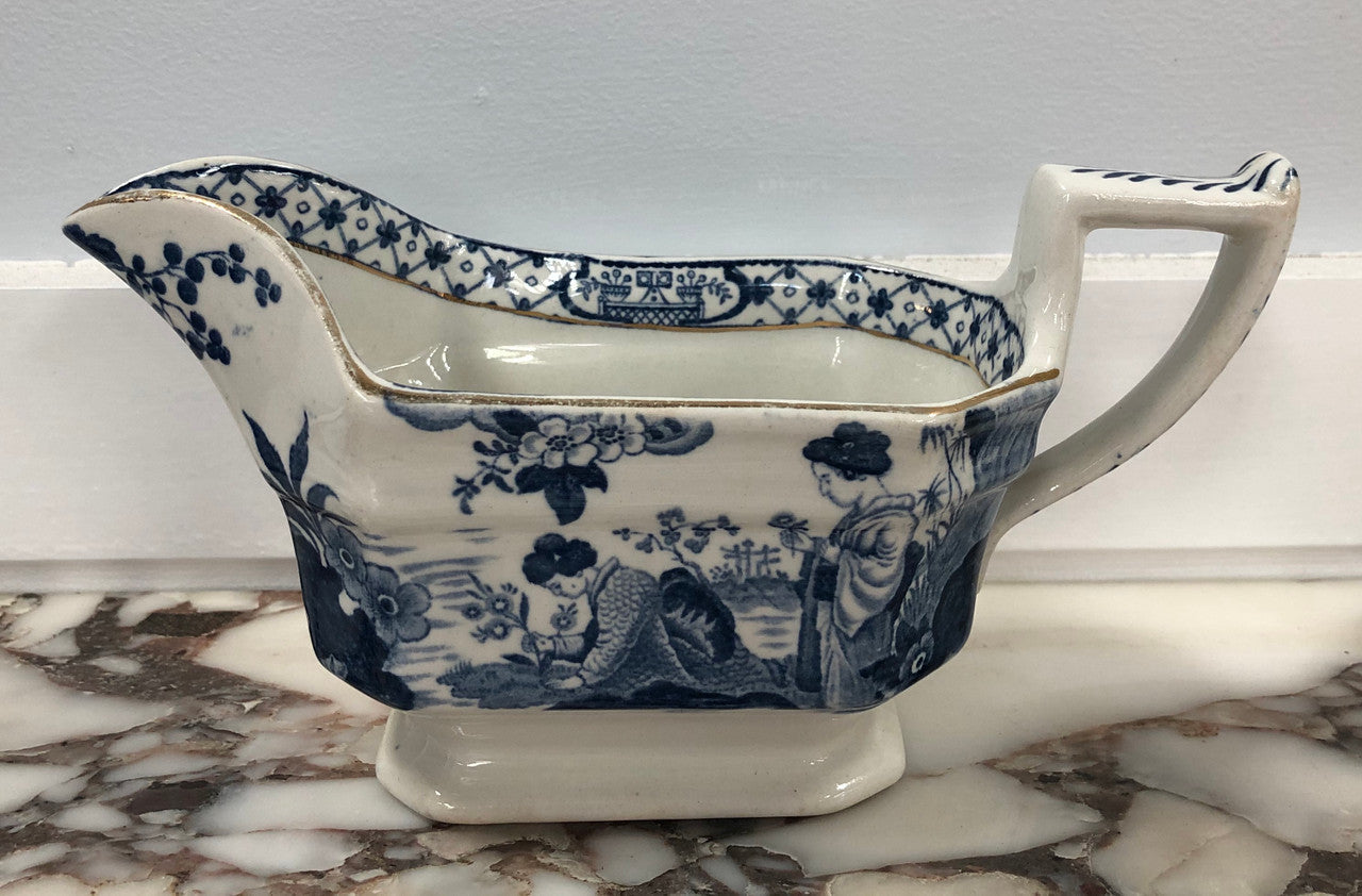 A Blue and White English Gravy Boat