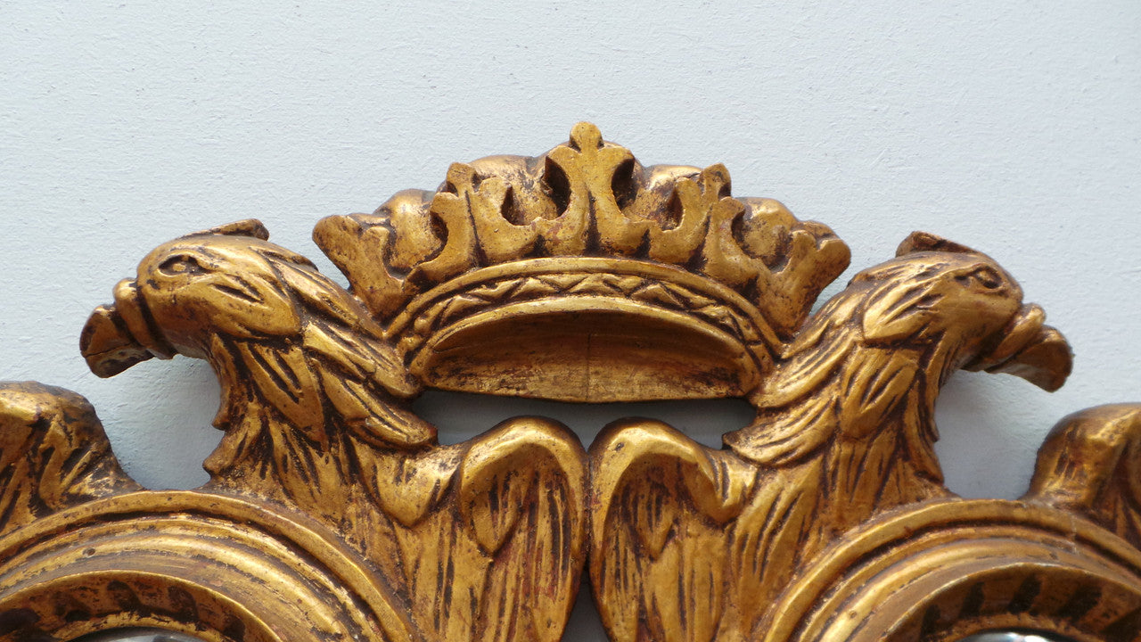Beautiful Hand Carved French Gilt Wood Double Convex Mirror-1