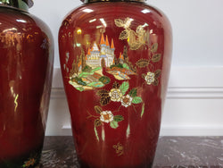 Matched Pair of Very Large Crown Devon Hand Painted Ruby Lustre Vases | Antique & Vintage | Moonee Ponds Antiques | Australia Wide Delivery
